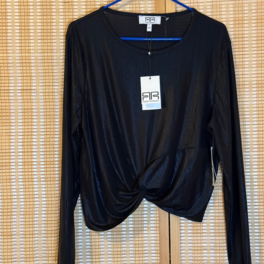 Robert Rodriguez Black Textured Twist Front Long Sleeve Top XL Whimsigoth Office
